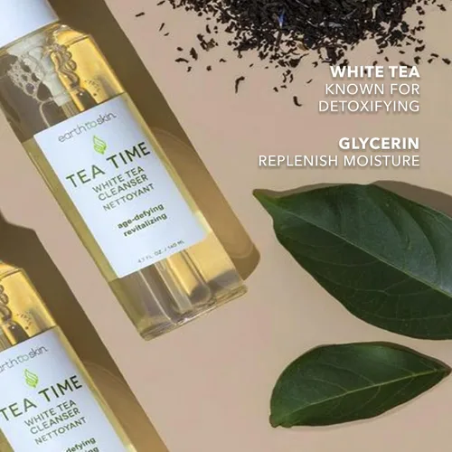Vista 3 de Earth To Skin Tea Time - Limpiador facial de té blanco, lavado facial diario rico en antioxidantes con glicerina, limpiador suave que no seca