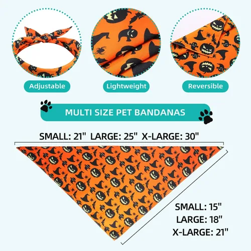 Vista 2 de Pañuelo de Halloween para perro - 1 paquete, bufanda reversible triangular premium duradera para perro, babero ajustable para cachorro para niña
