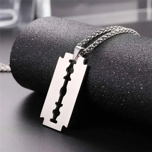 Vista 3 de U7 Punk Necklaces Stainless Steel 18K Gold Plated Large Hip Hop DaggerKnifeSwordSteampunk GearLarge Razor Blade Pendant Necklace for Men Women