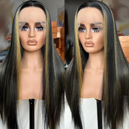 Vista 12 de Peluca de cabello sintético rubio de 13 x 6, con encaje frontal, sin pegamento, ondulado, rubio prearrancado, encaje transparente HD, transpirable
