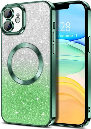Vista 115 de Hython Funda para iPhone 13 Pro transparente con purpurina magnética [compatible con MagSafe] Protector completo de lente de cámara delgado