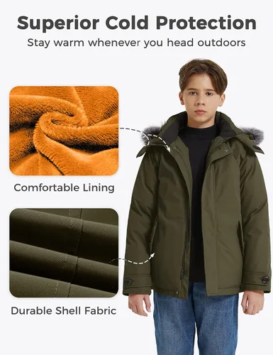 Vista 4 de Wantdo Abrigo de invierno cálido impermeable para niños chaqueta acolchada gruesa y acolchada parka con capucha