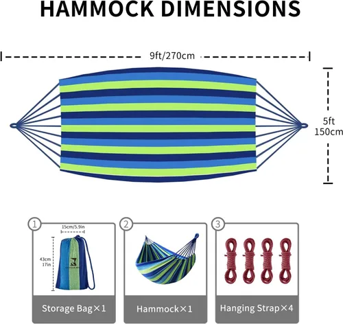 Vista 7 de Hamaca de camping cómoda hamacas de tela con correas de árbol para viajes, patio, jardín, hamaca colgante resistente para interiores y exteriores