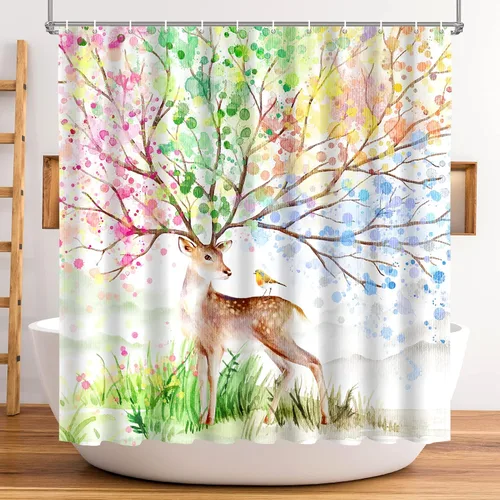 Vista 8 de Cortina de ducha Lalumix negra floral, cortinas de ducha con flores para baño con 12 ganchos, juegos de cortinas de ducha de tela de poliéster