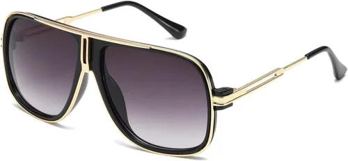 Vista 10 de AEVOGUE Men's Oversized Shield Sunglasses, Retro Alloy Aviator AE0336 Negro marco Grey Lens