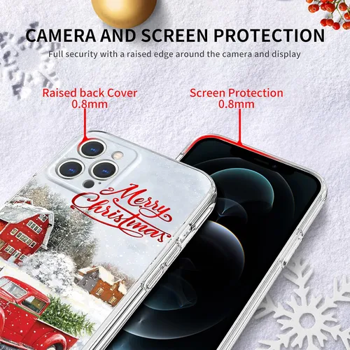 Vista 2 de Newseego Funda de Navidad para iPhone 12 Pro Max, serie a prueba de golpes, antiamarilla, policarbonato duro + TPU para mujeres y niñas, lindo coche