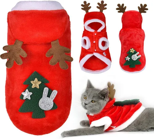 Vista 3 de Disfraz de Navidad para mascotas, ropa para perros y gatos pequeños y medianos