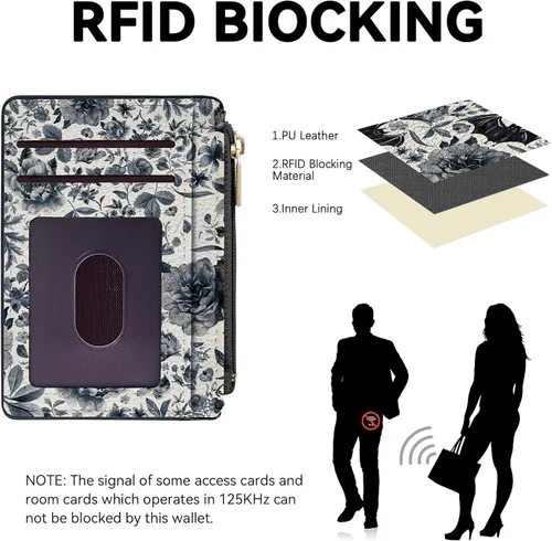 Vista 2 de Tipmile Tarjetero compacto para tarjetas de crédito con ventana de identificación para mujer, delgada y minimalista, bolsillo frontal, cartera