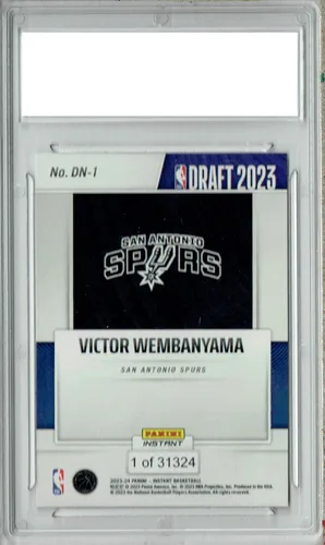 Vista 2 de Certificada Mint+ Victor Wembanyama 2023 Panini Instant #DN-1 NBA Draft 1/31324 San Antonio Spurs Pro Tarjeta de Novato