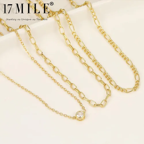 Vista 6 de 17 MILE Juego de collar de cadena en capas de oro para mujer, moderno Gargantilla de espiga delicada chapada en oro de 14 quilates ajustable