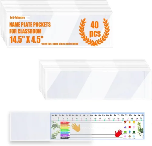 Vista 11 de 36 bolsillos para placa de identificación, 18.9 x 4.7 pulgadas, sin residuos, autoadhesivos, impermeables, fáciles de usar y quitar, a prueba