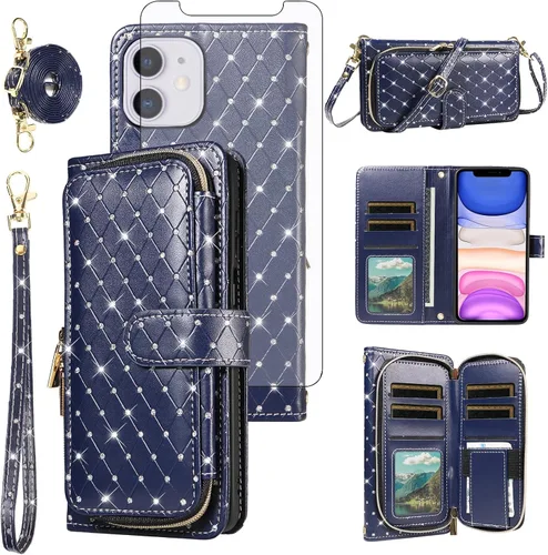 Vista 145 de Funda para teléfono iPhone 6 6S con cremallera y protector de pantalla con protector de pantalla, correa de cordón cruzado, ranura para iPhone 6 Six