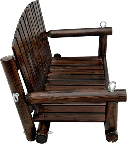 Vista 9 de 3.5 FT Rustic Log Wooden Porch Swing, Heavy-Duty 900 LBS, Outdoor Hanging Bench for Patio, Garden, Yard – Solid Fir Wood, Handcrafted