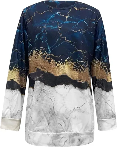 Vista 4 de MRGIINRI Camisas para mujer 2023, casual, manga larga, cuello redondo, básicas, lisas, holgadas, sin botones, Varios