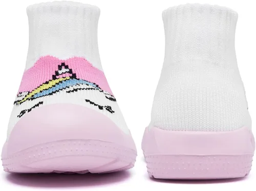 Vista 3 de MORENDL Zapatos de calcetín para caminar para bebé, 2 pies pequeños, pantuflas para niños pequeños, niñas y niños, suela suave, antideslizante