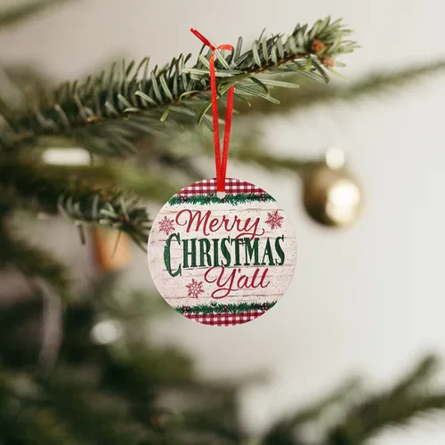Vista 6 de Adorno de Navidad de cerámica para colgar en el árbol de Navidad, adorno redondo de Navidad con cinta, bola de Navidad como regalo para padres
