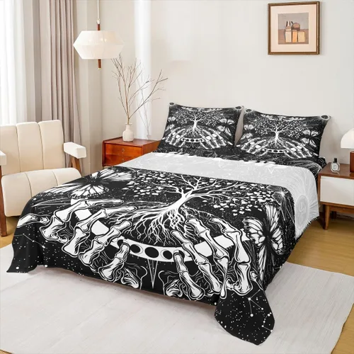 Vista 31 de Erosebridal Juego de sábanas tamaño individual con estampado de luna, diseño de flores de loto, color morado degradado, juego de sábanas orientales