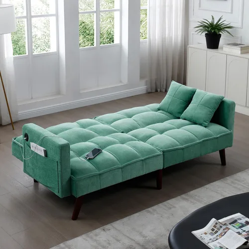 Vista 7 de Sofá cama futón, sofá futón plegable convertible, sofá pequeño transpirable, cómodo sofá cama doble tapizado de terciopelo para sala compacta