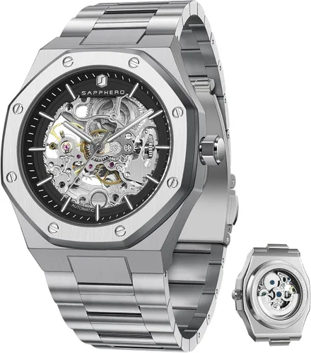 Vista 12 de BENYAR Mens Automatic Mechanical Watch Skeleton Dress Watch for Men Gris negro