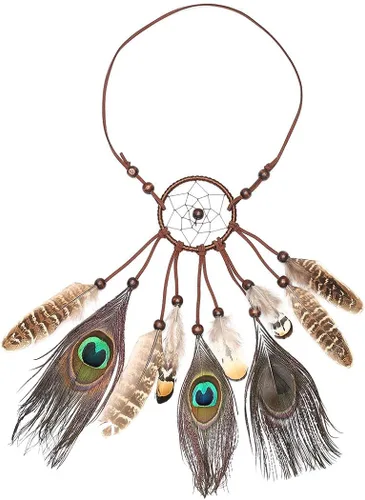 Vista 3 de Campsis Diadema de plumas de atrapasueños estilo bohemio indio con borlas para el cabello para mujeres y niñas