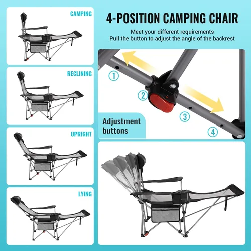 Vista 3 de Silla de Camping Reclinable 2-en-1 de #WEJOY con Reposapiés para Adultos Silla Plegable de Salón con Respaldo Ajustable Sillas de Camping Ligeras