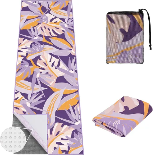 Vista 7 de Toalla de yoga caliente con bolsillos en las esquinas, 70 x 26 pulgadas, antideslizante y absorbente del sudor, manta de yoga de microfibra suave