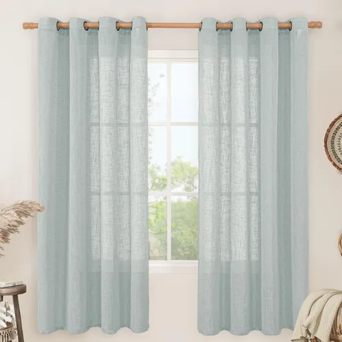 Vista 125 de LAMIT Cortinas de lino marrón caramelo para sala de estar, 84 pulgadas, de lino sintético, texturizado, filtrante de luz, paneles de privacidad