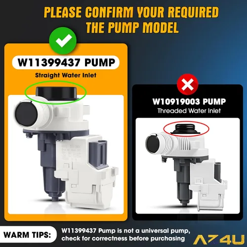 Vista 2 de AZ4U Actualización WTW5057LW0 WTW5010LW0 WTW5000DW3 WTW5105HW2 WTW5100HW1 Bomba de drenaje para lavadora Whirlpool, W11399437 W11259498 B25-3A04