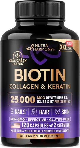 Vista 12 de Biotina Colágeno Ácido hialurónico Queratina - Vitaminas para apoyar el crecimiento del cabello y la fuerza - Suplemento para la piel