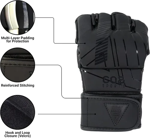 Vista 3 de Guantes Titan MMA, diseño híbrido, guantes de entrenamiento de palma abierta para Sparring, Kickboxing, Muay Thai, color negro