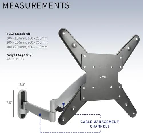 Vista 4 de VIVO Montura de pared para TV contrabalanceada de 26 a 55 pulgadas, brazo articulado neumático de resorte ajustable en altura, Max 400x400mm VESA
