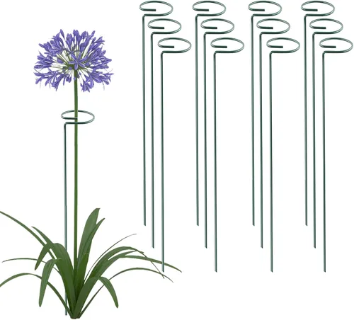 Vista 11 de Thealyn Paquete de 12 estacas de soporte para plantas de 16 pulgadas, aros de metal de un solo tallo de soporte de flores, estacas de plantas