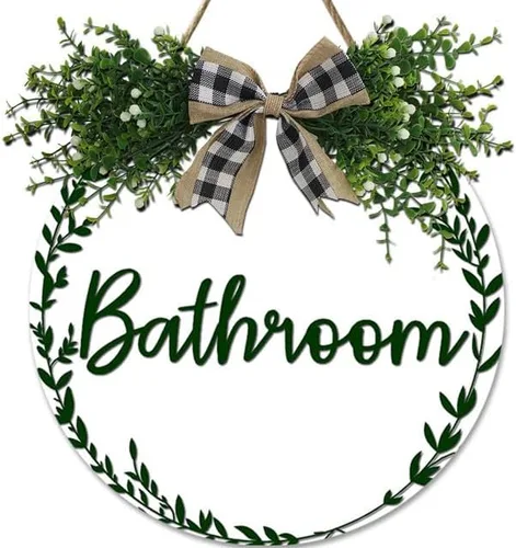 Vista 8 de Letrero de madera para baño, estilo granja, inodoro, placa colgante de madera, rústico, retro, decoración de pared para el hogar, rústico, casa
