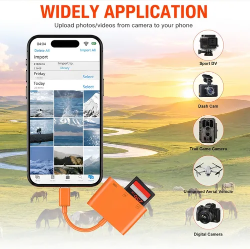 Vista 5 de Lector de tarjetas SD USB C para iPhone, adaptador de cámara digital tipo C