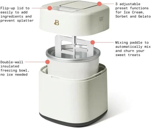 Vista 9 de Máquina eléctrica de helados de 1.5 cuartos de galón con pantalla táctil, temporizador digital, helados caseros, máquina de helado y sorbete