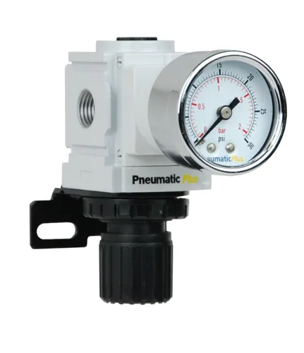 Vista 6 de PneumaticPlus Regulador de presión de aire comprimido serie PPR - Manómetro integrado y soporte incluidos (1/2" NPT)