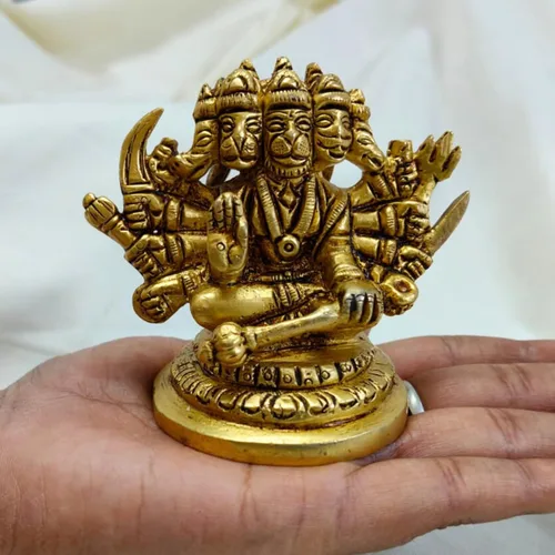 Vista 7 de Estatua Panchmukhi Hanuman de latón de 2.75 pulgadas – Señor Bajrangbali de latón decorativo adoración dioses hindúes decoración figura de regalo