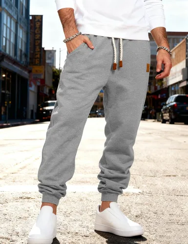 Vista 4 de Pantalones deportivos para hombre, pantalones deportivos elásticos casuales para hombre, pantalones deportivos con cordón y bolsillos