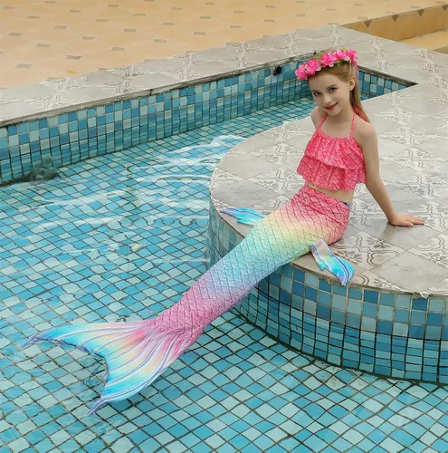 Vista 3 de Kakawayi traje de baño de 3 piezas, diseño de cola de sirena, para niñas