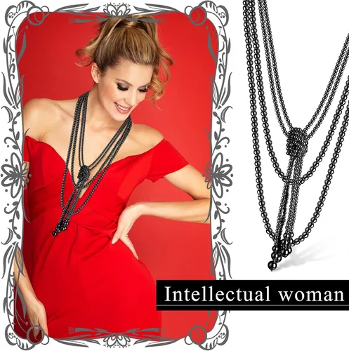 Vista 6 de Collar largo de perlas de imitación collar incluye para mujeres de 69 pulgadas de perlas en capas collar con 2 piezas collar de perlas anudadas