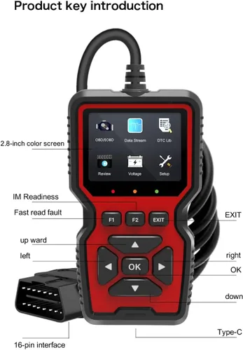 Vista 7 de Outzone Escáner V519 OBD2, lector de código universal para automóvil con pantalla a color de 2.8 pulgadas, 10 idiomas y función de impresión
