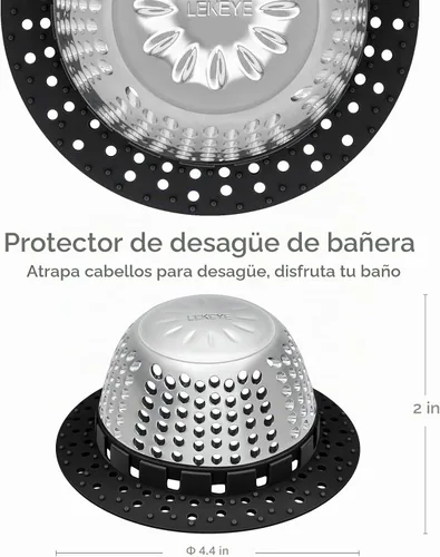 Vista 3 de LEKEYE Captador de pelo para drenaje de ducha/Cubierta de drenaje de bañera/Protector de drenaje para desagües de palanca y normales (Negro)