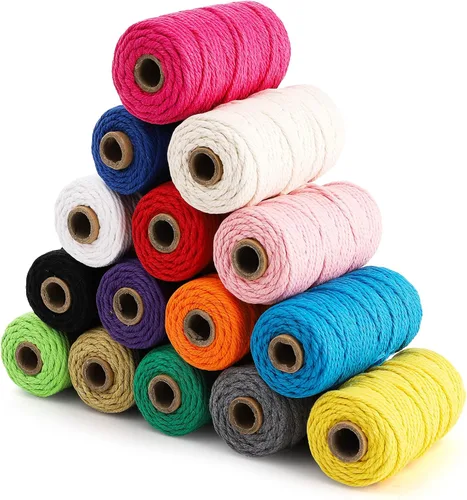Vista 5 de ZEAYEA 15 rollos de cuerda de macramé, de algodón natural, de 0.118 pulgadas x 480 yardas, cuerda de algodón suave torcido de 4 hebras para obras