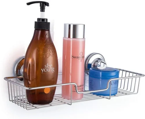Vista 2 de SANNO Organizador de ducha con ventosa con ganchos, potente ventosa, organizador de almacenamiento combinado de estante de baño, accesorios de baño