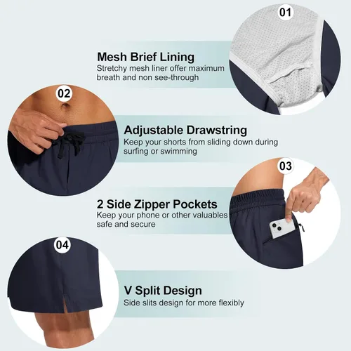 Vista 5 de JIKEIMYE Swim Trunks Men Quick Dry Board Shorts with Zipper Pockets Bathing Suit Beach Shorts for Men with Mesh Lining