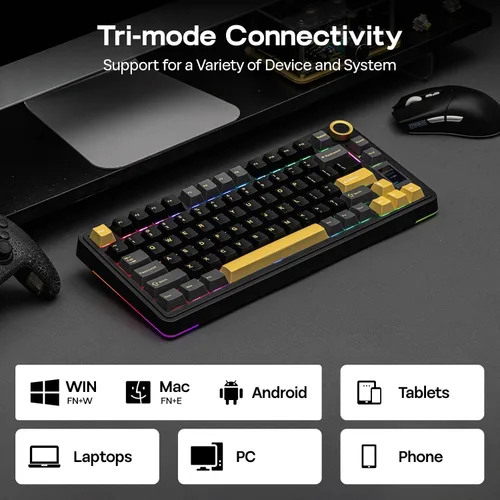 Vista 6 de EPOMAKER X Aula EA75 MAX Teclado inalámbrico para juegos con pantalla y perilla, 5000 mAh, intercambio en caliente, interruptores lubricados