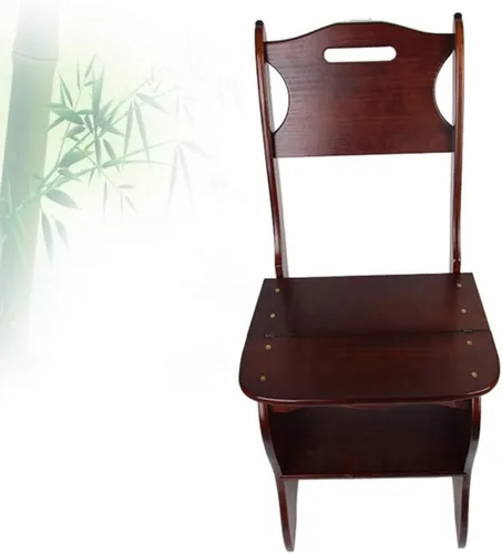 Vista 4 de Silla plegable de madera para biblioteca, taburete multifuncional 2 en 1, ligero, portátil, multifuncional, taburete de 4 escalones de doble Nogal