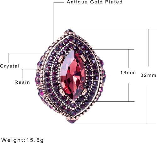 Vista 6 de Anillo de mujer - 1.260 in estilo turco púrpura piedra preciosa anillo vintage joyería de las mujeres J0769PURPLE, Cristal Resina, Cristal