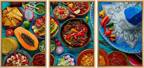 Vista 79 de wall26 Lienzo enmarcado para pared, juego de arte de hierbas, verduras y condimentos en madera, alimentos, fotografía cultural, realismo, paisaje