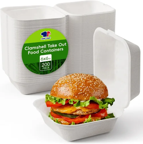 Vista 8 de Contenedores de alimentos para llevar con diseño de concha, [paquete de 75 unidades de 9 * 6 pulgadas], contenedores desechables para llevar, 100%